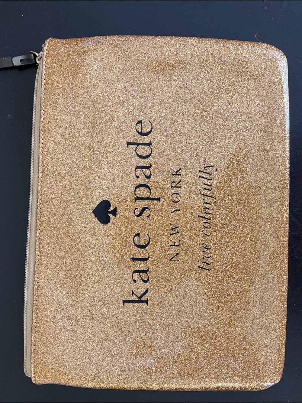 kate spade Gold Glitter Logo Zip Pouch